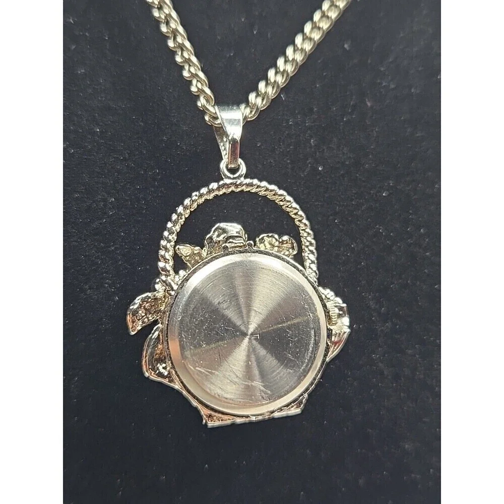 Xanadu Flower Basket Silver Tone Pendant Necklace Watch Quartz New Battery Rare